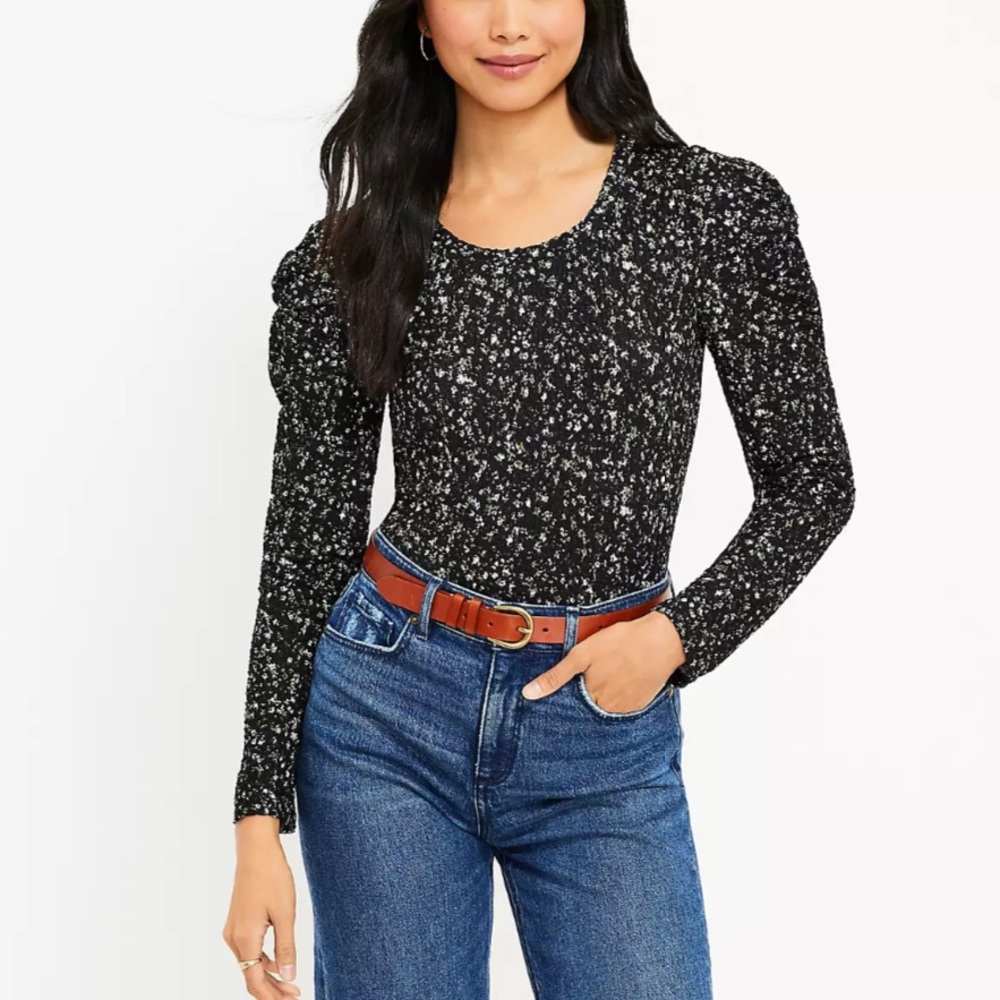 Women’s LOFT Twist Puff Sleeve Top Black Large